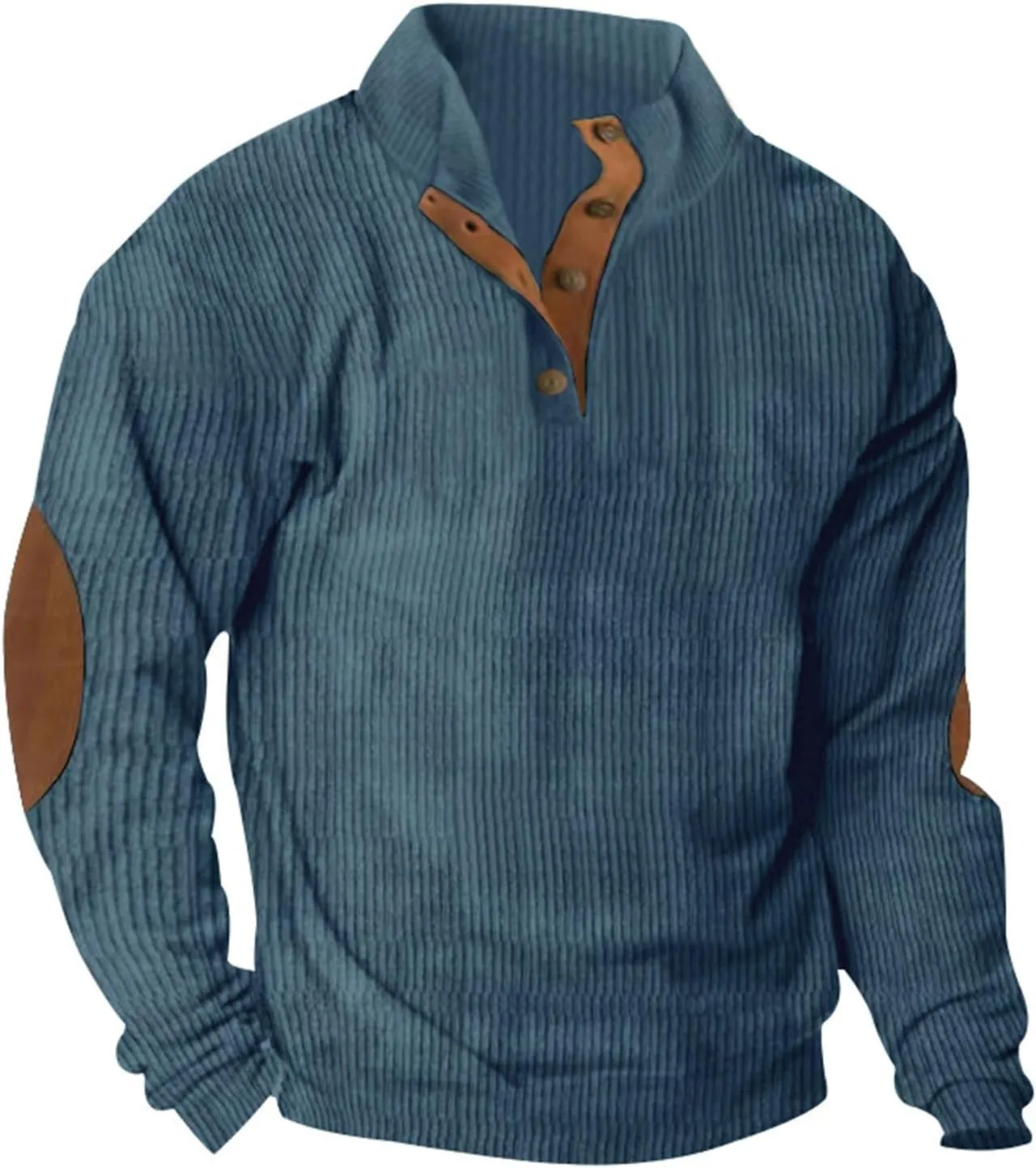 Men's Corduroy Sweatshirts Long Sleeve Henry Collar 1/4 Button Casual Outdoor Pullover
