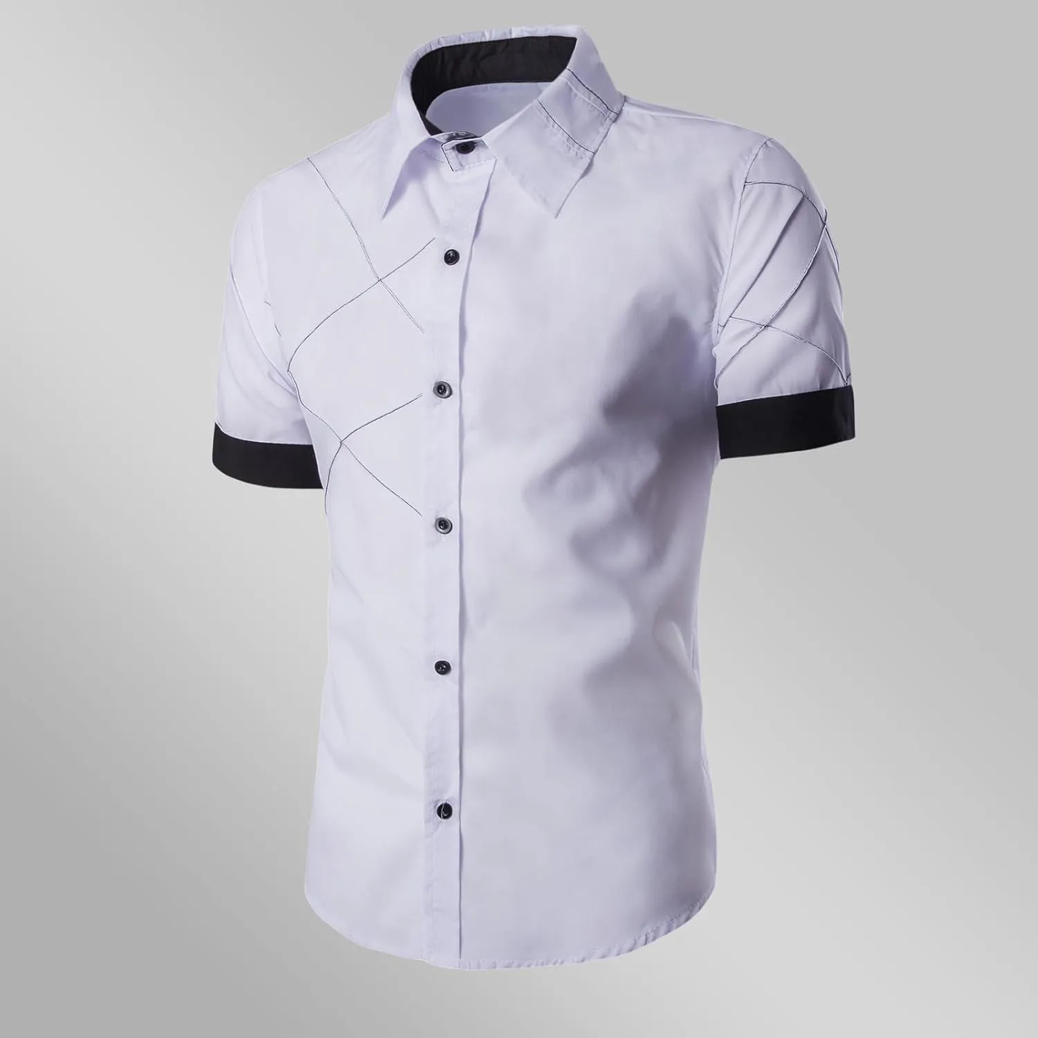 Mens Dress Shirts Regular Fit Business Casual Short Sleeve Button Down Shirt Inner Collar Contrast Formal Shirt for Wedding