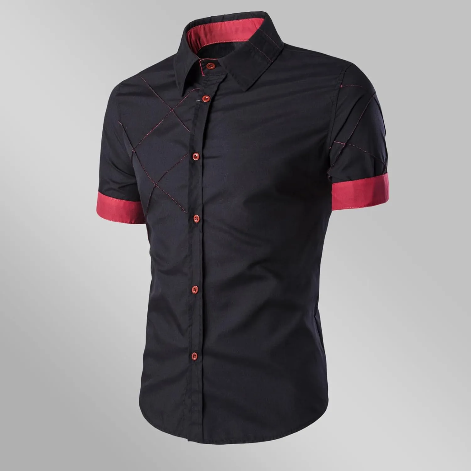Mens Dress Shirts Regular Fit Business Casual Short Sleeve Button Down Shirt Inner Collar Contrast Formal Shirt for Wedding
