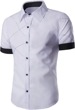 Mens Dress Shirts Regular Fit Business Casual Short Sleeve Button Down Shirt Inner Collar Contrast Formal Shirt for Wedding