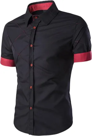 Mens Dress Shirts Regular Fit Business Casual Short Sleeve Button Down Shirt Inner Collar Contrast Formal Shirt for Wedding