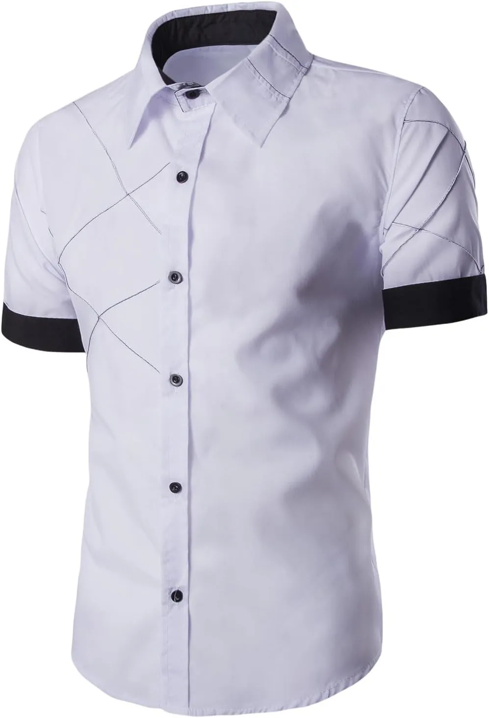 Mens Dress Shirts Regular Fit Business Casual Short Sleeve Button Down Shirt Inner Collar Contrast Formal Shirt for Wedding
