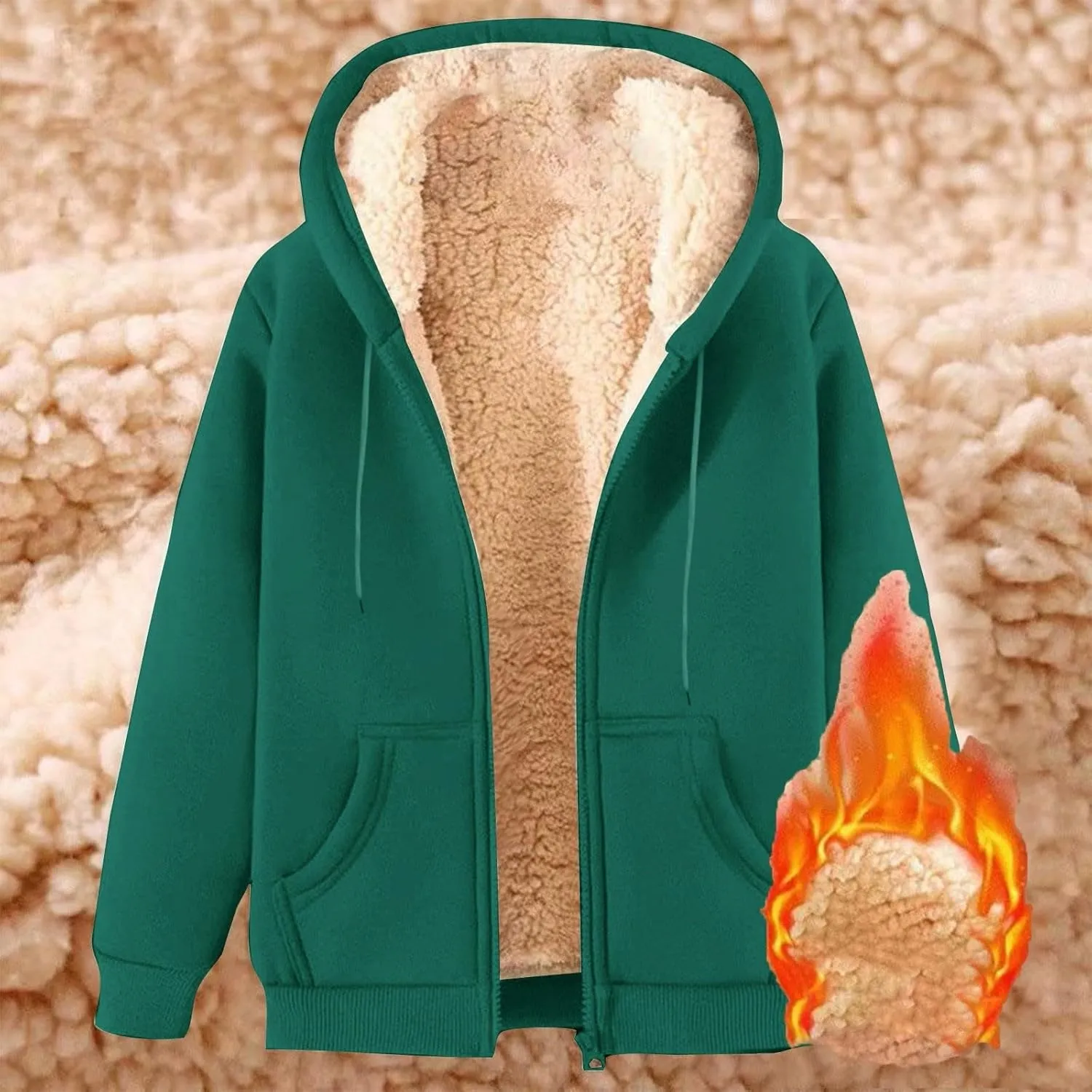 Men's Fleece Lined Thick Warm Full Zip Swaetshirts Fall Winter Trendy Fuzzy Hooded Jacket Casual Comfy Fashion Coat
