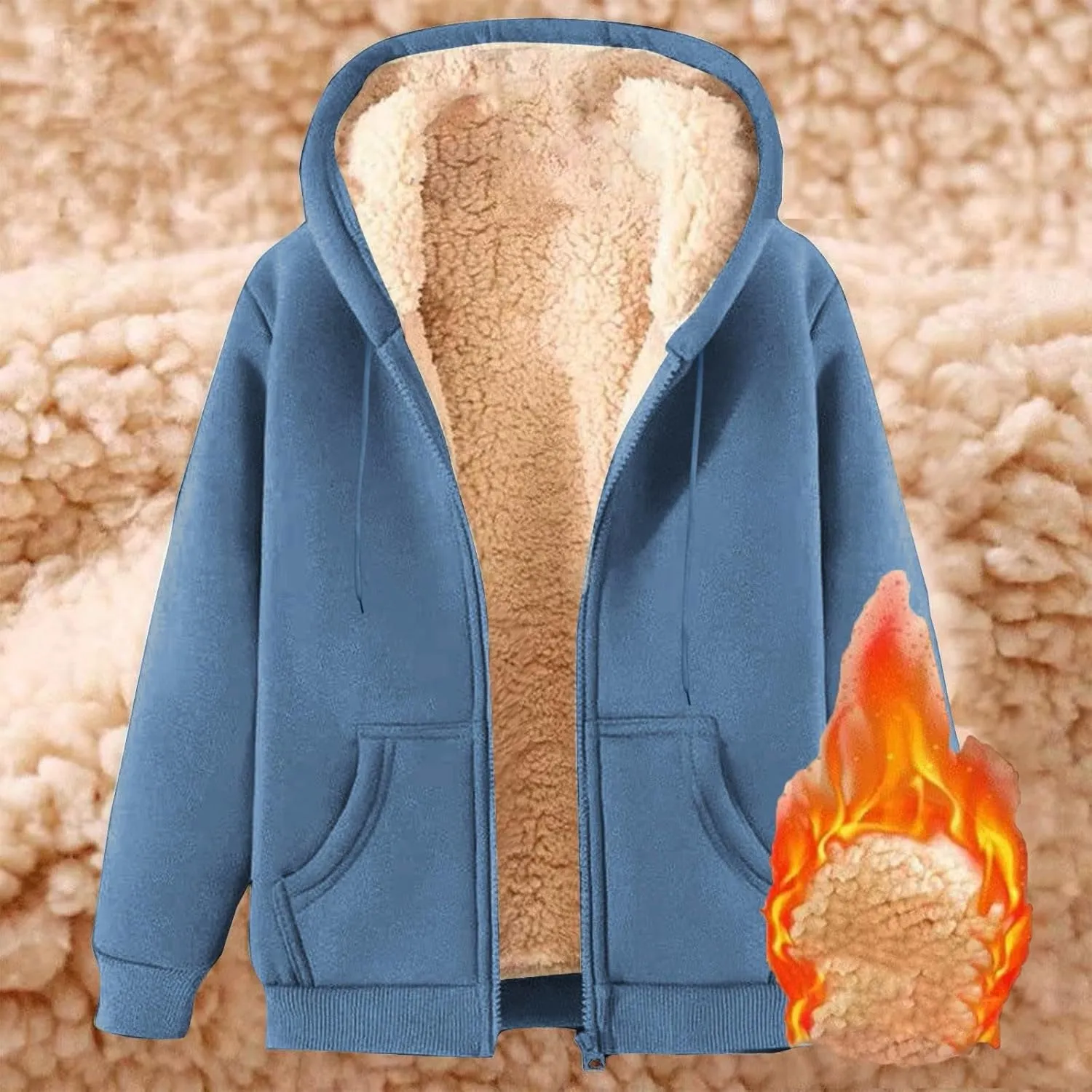 Men's Fleece Lined Thick Warm Full Zip Swaetshirts Fall Winter Trendy Fuzzy Hooded Jacket Casual Comfy Fashion Coat