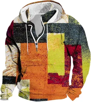 Men's Henley Pullover Corduroy Sweatshirts Sleeve Button Stripe Printed Sweaters Polo Sweatshirts with Elbow Patches