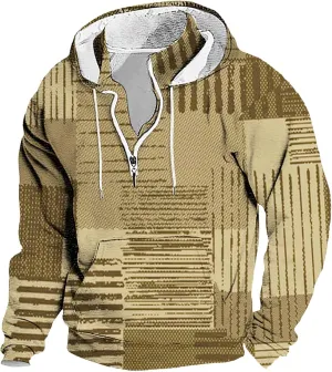 Men's Henley Pullover Corduroy Sweatshirts Sleeve Button Stripe Printed Sweaters Polo Sweatshirts with Elbow Patches