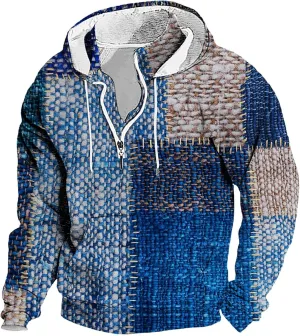Men's Henley Pullover Corduroy Sweatshirts Sleeve Button Stripe Printed Sweaters Polo Sweatshirts with Elbow Patches