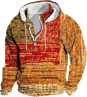 Men's Henley Pullover Corduroy Sweatshirts Sleeve Button Stripe Printed Sweaters Polo Sweatshirts with Elbow Patches