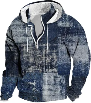 Men's Henley Pullover Corduroy Sweatshirts Sleeve Button Stripe Printed Sweaters Polo Sweatshirts with Elbow Patches