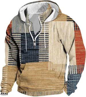 Men's Henley Pullover Corduroy Sweatshirts Sleeve Button Stripe Printed Sweaters Polo Sweatshirts with Elbow Patches