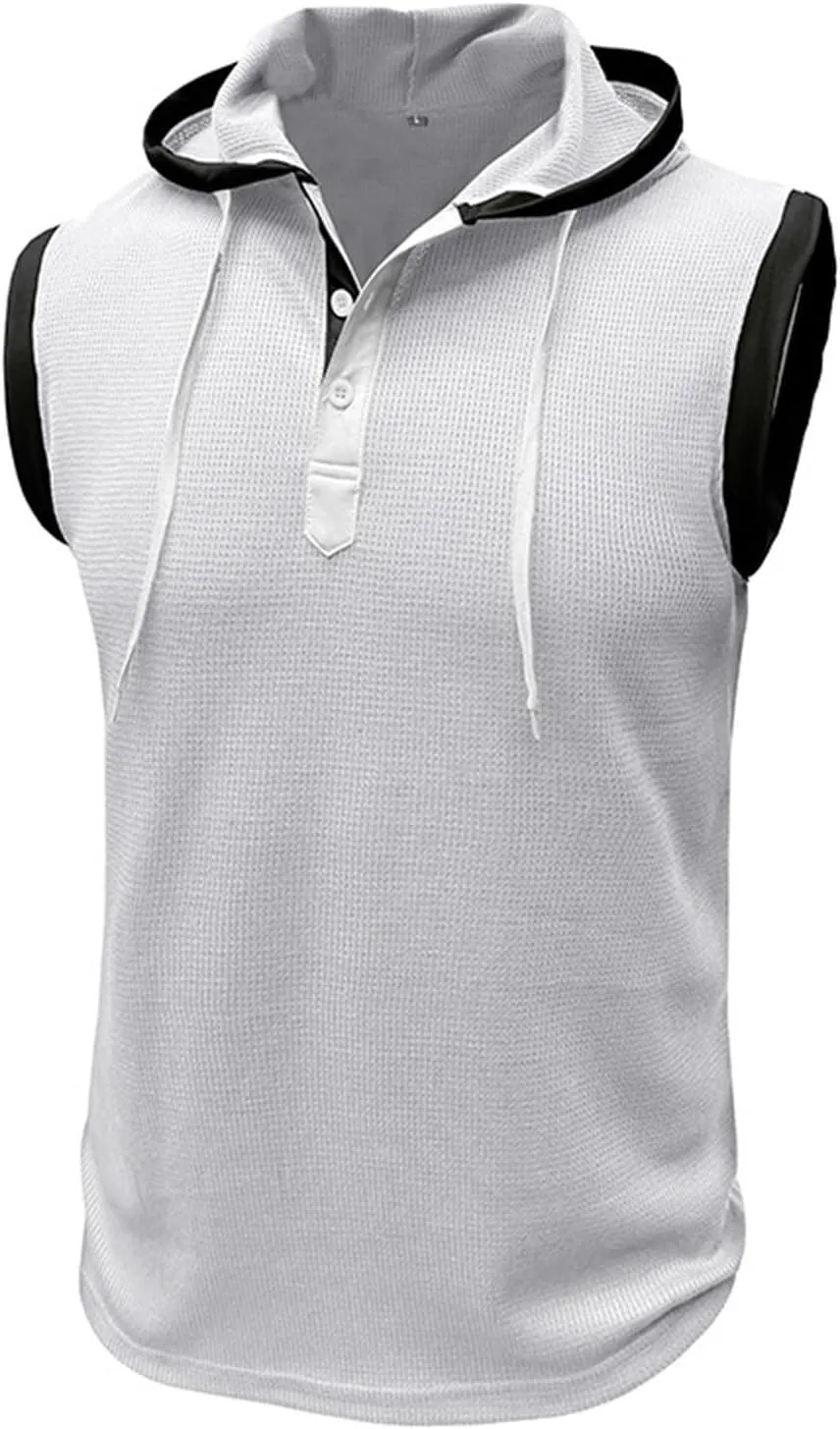 Men's Hooded Tank Tops Workout Sleeveless Hoodies Tee Shirt Muscle Athletic Gym Running Beach Tanks for Men Quick Dry