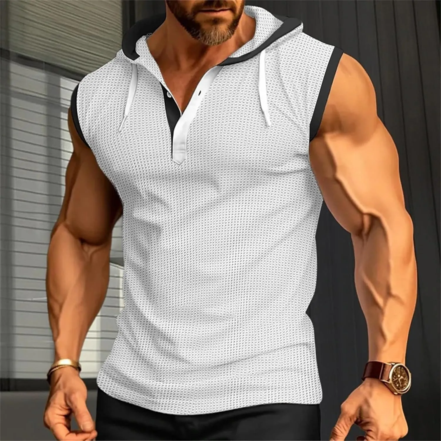 Men's Hooded Tank Tops Workout Sleeveless Hoodies Tee Shirt Muscle Athletic Gym Running Beach Tanks for Men Quick Dry
