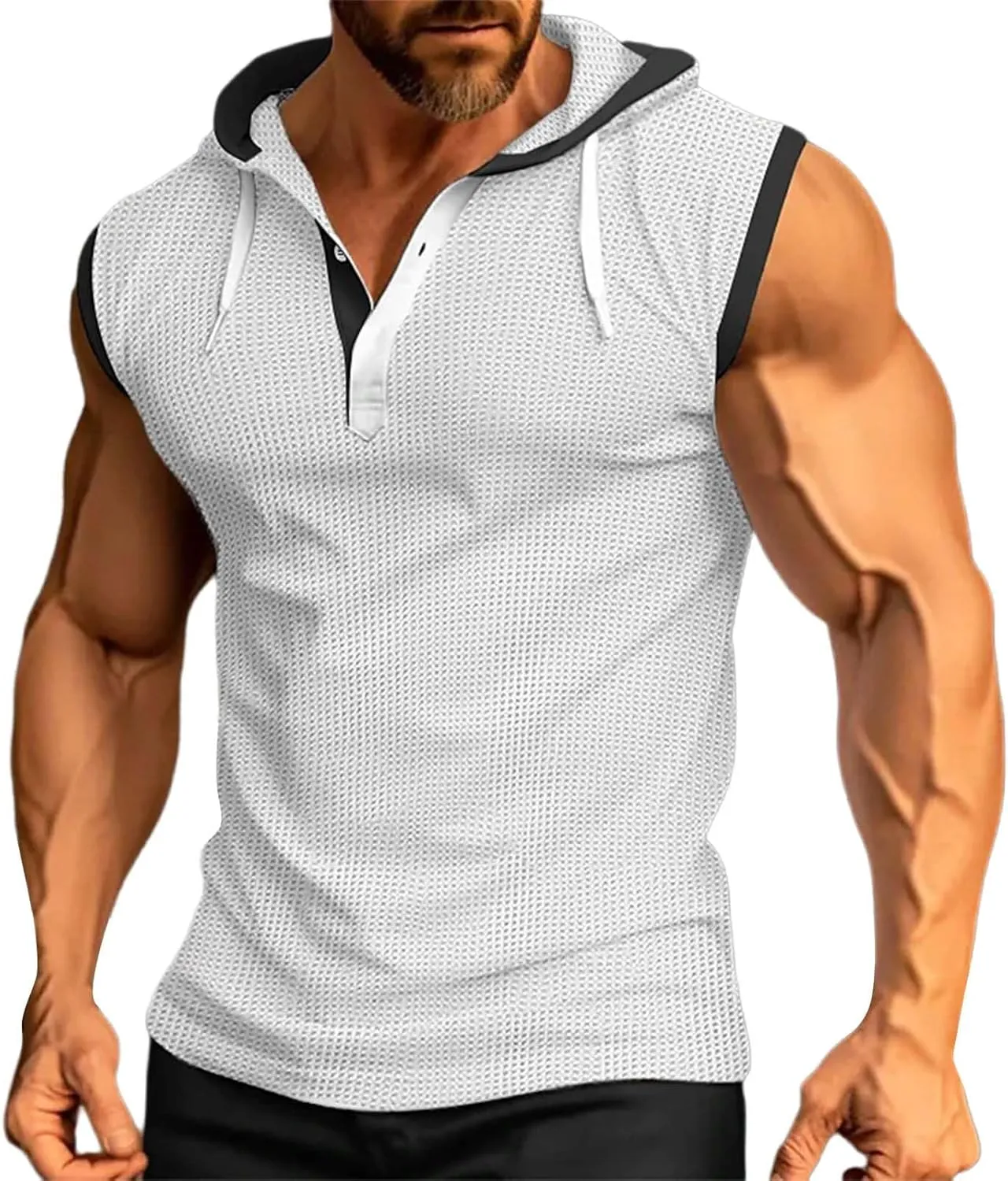 Men's Hooded Tank Tops Workout Sleeveless Hoodies Tee Shirt Muscle Athletic Gym Running Beach Tanks for Men Quick Dry