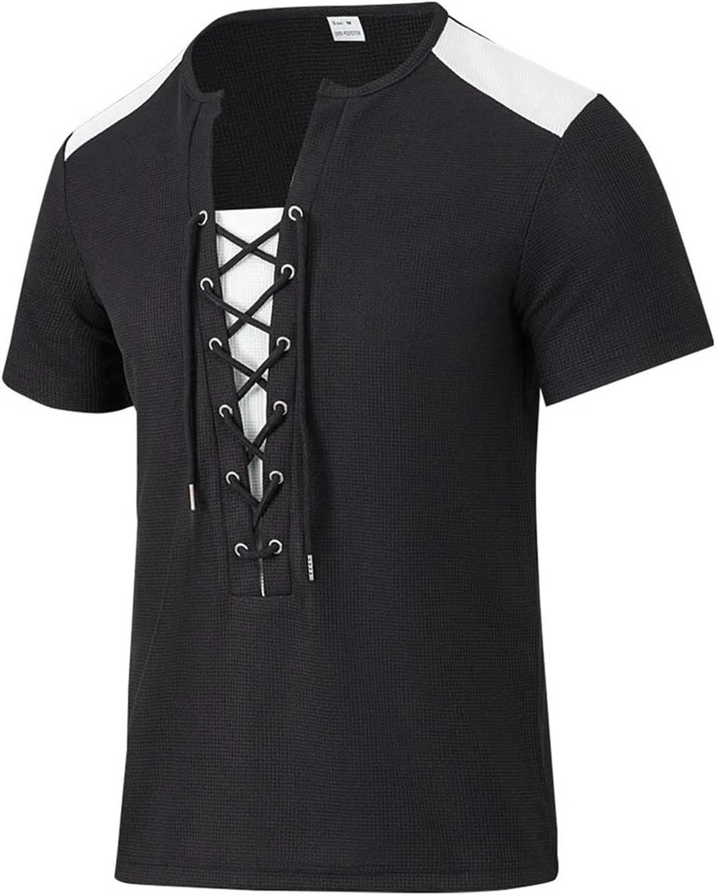 Mens Lace Up Renaissance Shirts Short Sleeve Color Block Viking Steampunk Pirate Shirt Retro Hippie Beach Tee Shirts