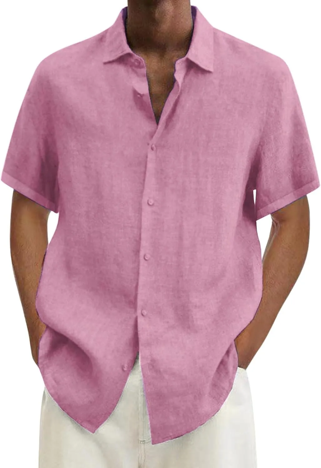 Men's Linen Shirts Short Sleeve Hawaiian Summer Button down T Shirts Vacation Beach Tops Casual Plus Size Tops