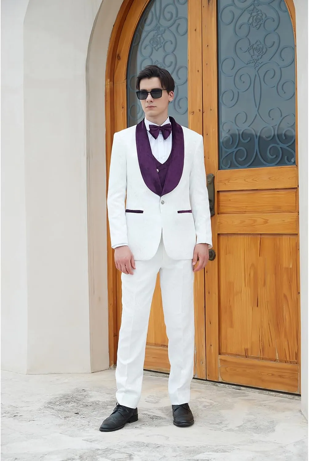 Men's Paisley Jacquard Tuxedo, One Button Shawl Lapel 3 Piece Suit
