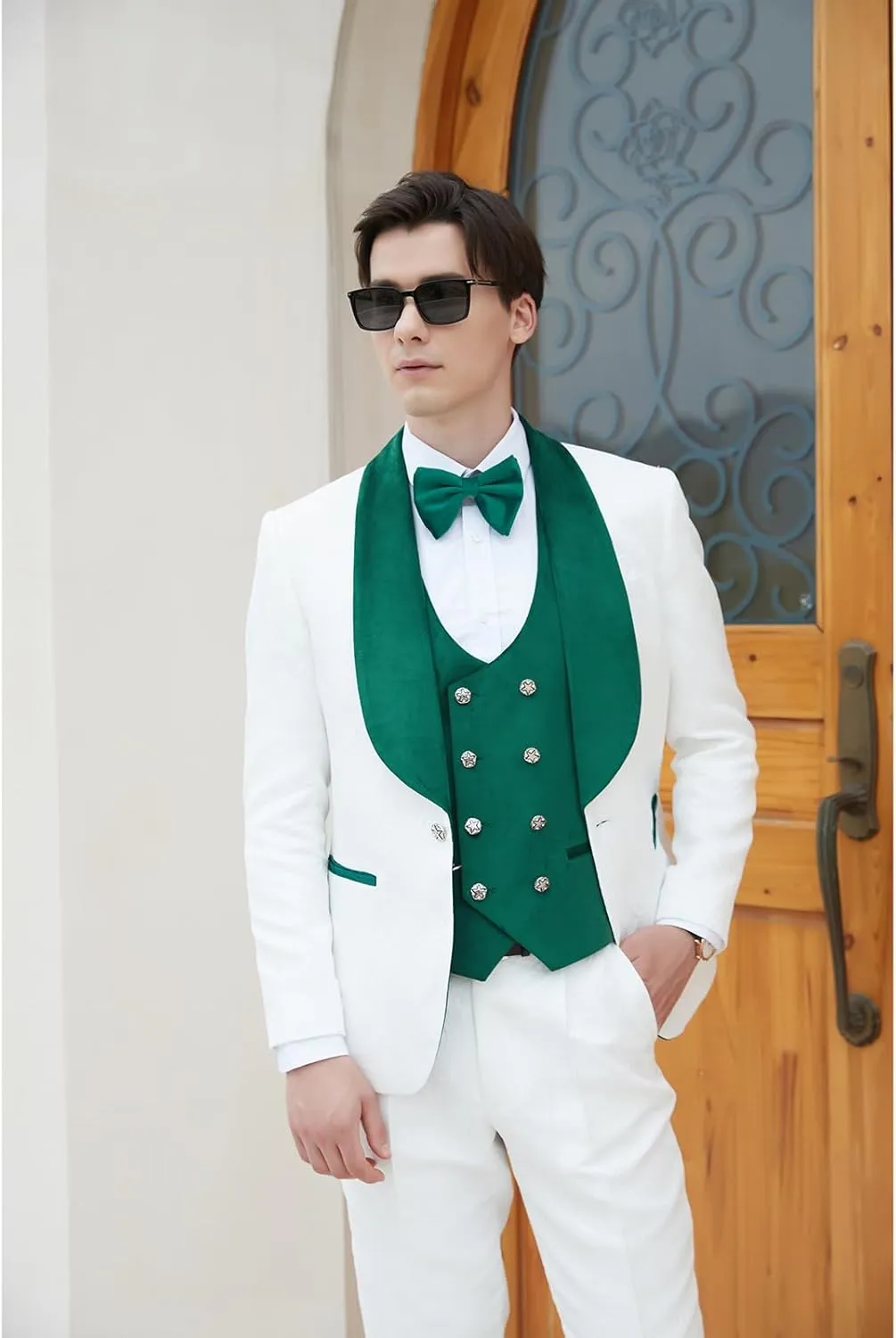 Men's Paisley Jacquard Tuxedo, One Button Shawl Lapel 3 Piece Suit