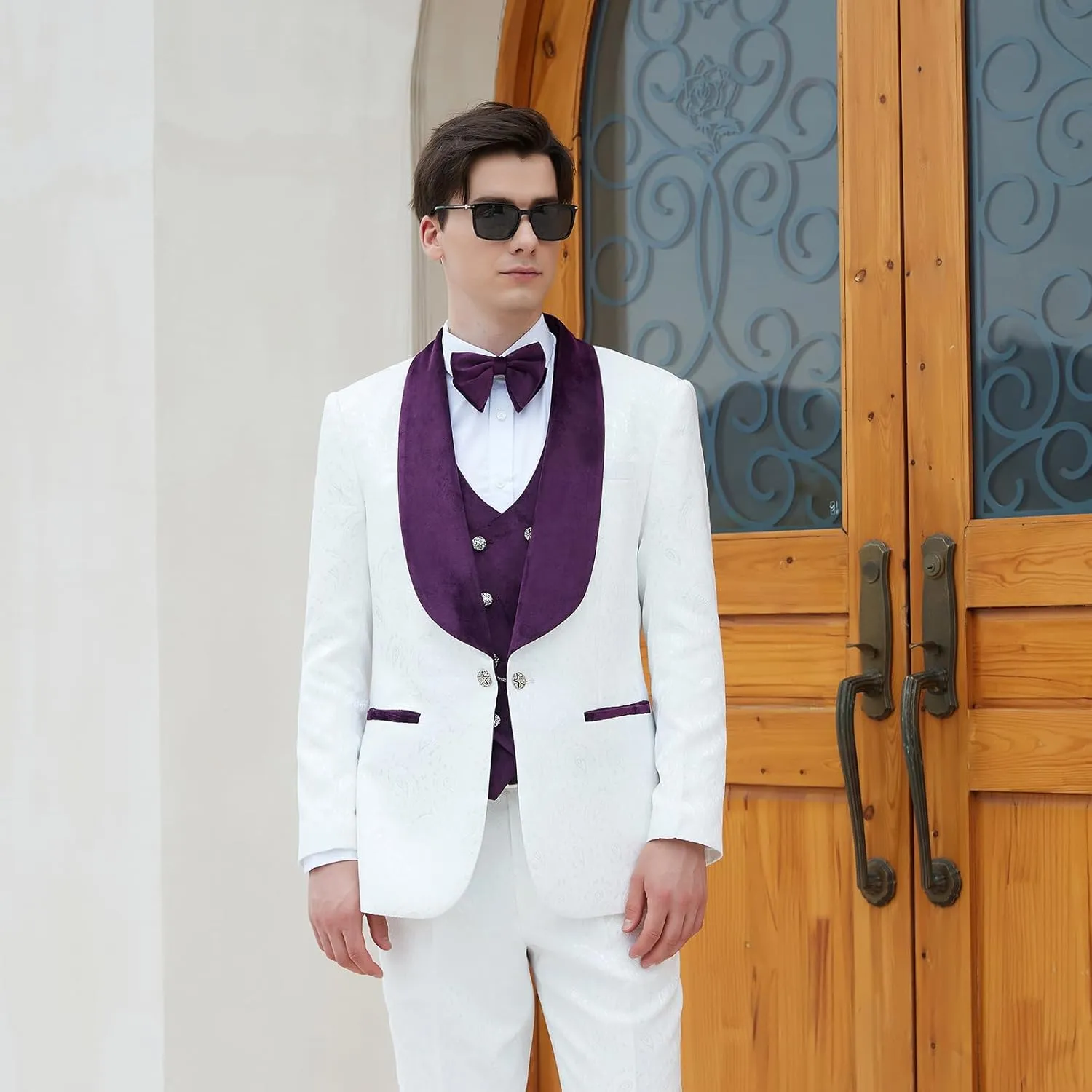 Men's Paisley Jacquard Tuxedo, One Button Shawl Lapel 3 Piece Suit