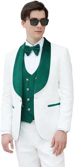 Men's Paisley Jacquard Tuxedo, One Button Shawl Lapel 3 Piece Suit