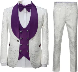 Men's Paisley Jacquard Tuxedo, One Button Shawl Lapel 3 Piece Suit