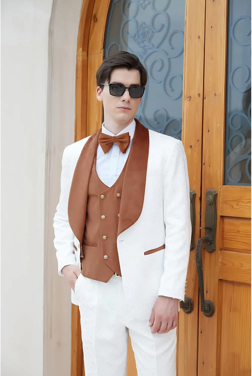 Men's Paisley Jacquard Tuxedo, One Button Shawl Lapel 3 Piece Suit