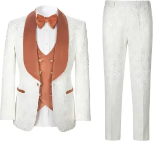 Men's Paisley Jacquard Tuxedo, One Button Shawl Lapel 3 Piece Suit