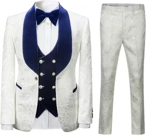 Men's Paisley Jacquard Tuxedo, One Button Shawl Lapel 3 Piece Suit