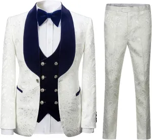 Men's Paisley Jacquard Tuxedo, One Button Shawl Lapel 3 Piece Suit