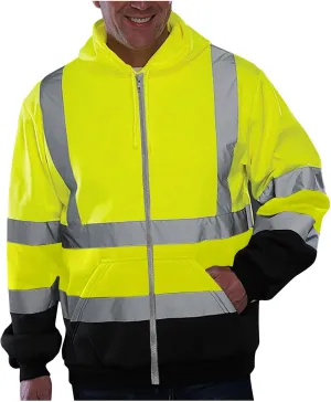Mens Safety Hoodie Jacket High Visibility Reflective Full Zip Pocket Work Utility Reflective Strips with Extended Trims