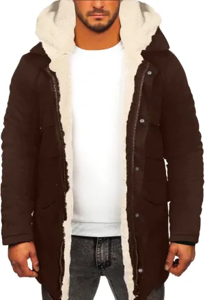 Men's Sherpa Lined Jacket with Hood Snaps Zipper Winter Thicken Warm Coats Casual Loose Stylish Shearling Faux Suede Jackets