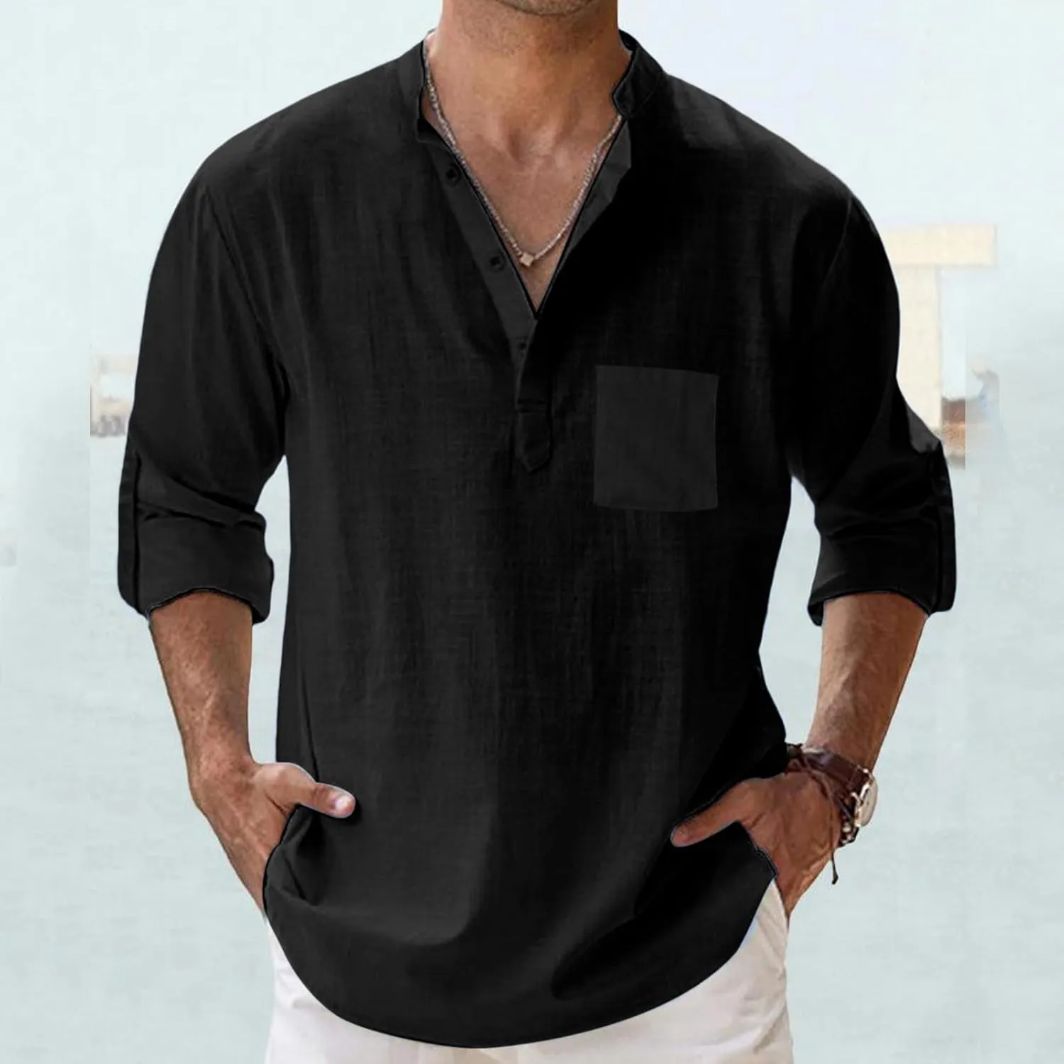 Mens Short Sleeve Button Up Shirts Linen Cotton Beach Tops Spread Collar Plain 2024 Summer T Shirt Hawaiian Vacation Shirts
