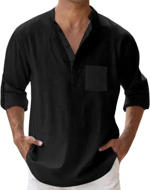 Mens Short Sleeve Button Up Shirts Linen Cotton Beach Tops Spread Collar Plain 2024 Summer T Shirt Hawaiian Vacation Shirts