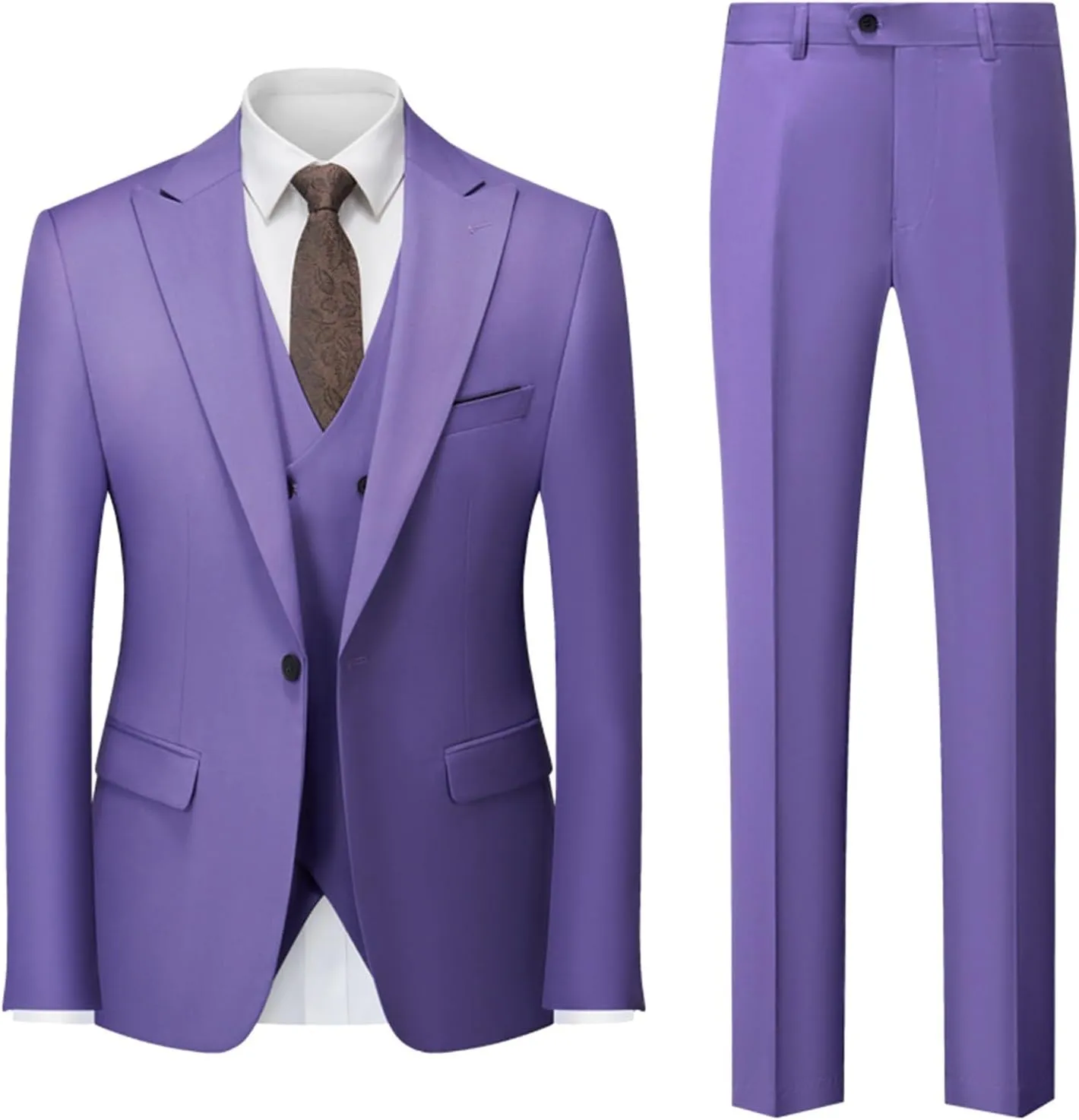Men's Slim Fit 3 Piece Suit, Double Breasted Business Wedding Prom Suits Tuxedo Blazer & Vest & Pants Suits Set