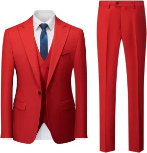 Men's Slim Fit 3 Piece Suit, Double Breasted Business Wedding Prom Suits Tuxedo Blazer & Vest & Pants Suits Set