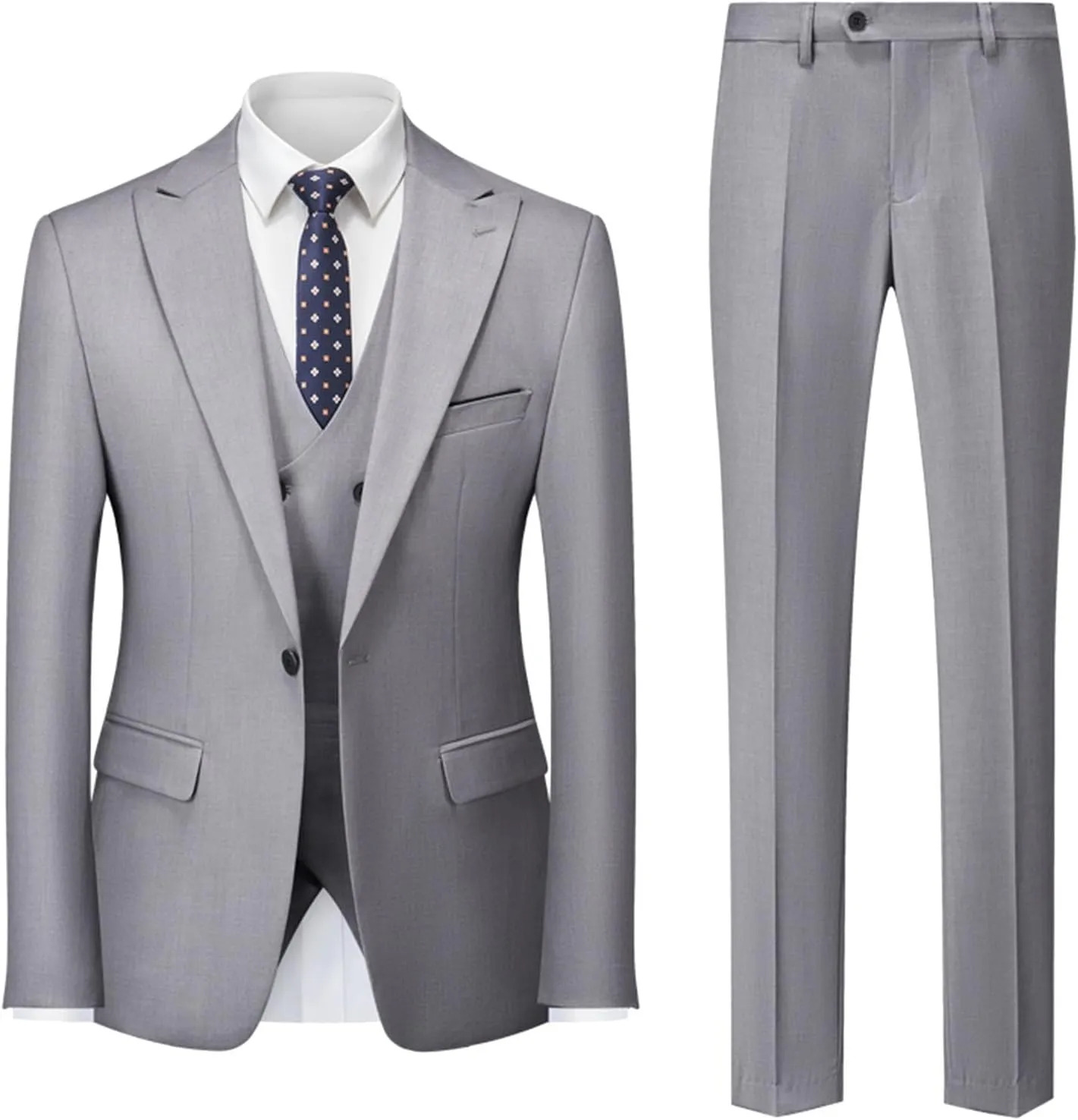 Men's Slim Fit 3 Piece Suit, Double Breasted Business Wedding Prom Suits Tuxedo Blazer & Vest & Pants Suits Set