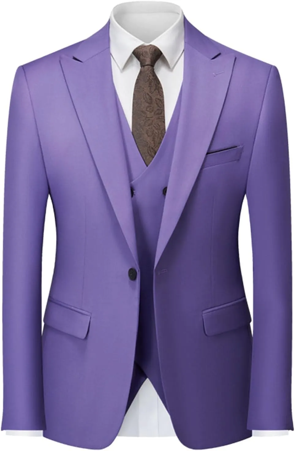 Men's Slim Fit 3 Piece Suit, Double Breasted Business Wedding Prom Suits Tuxedo Blazer & Vest & Pants Suits Set