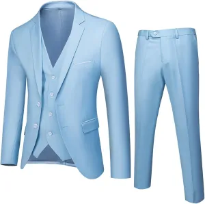 Men's Slim Fit 3 Pieces Suit Button Blazer Set Jacket Vest & Pants Dress Business Suit Formal Wedding Prom Tuxedo Suits