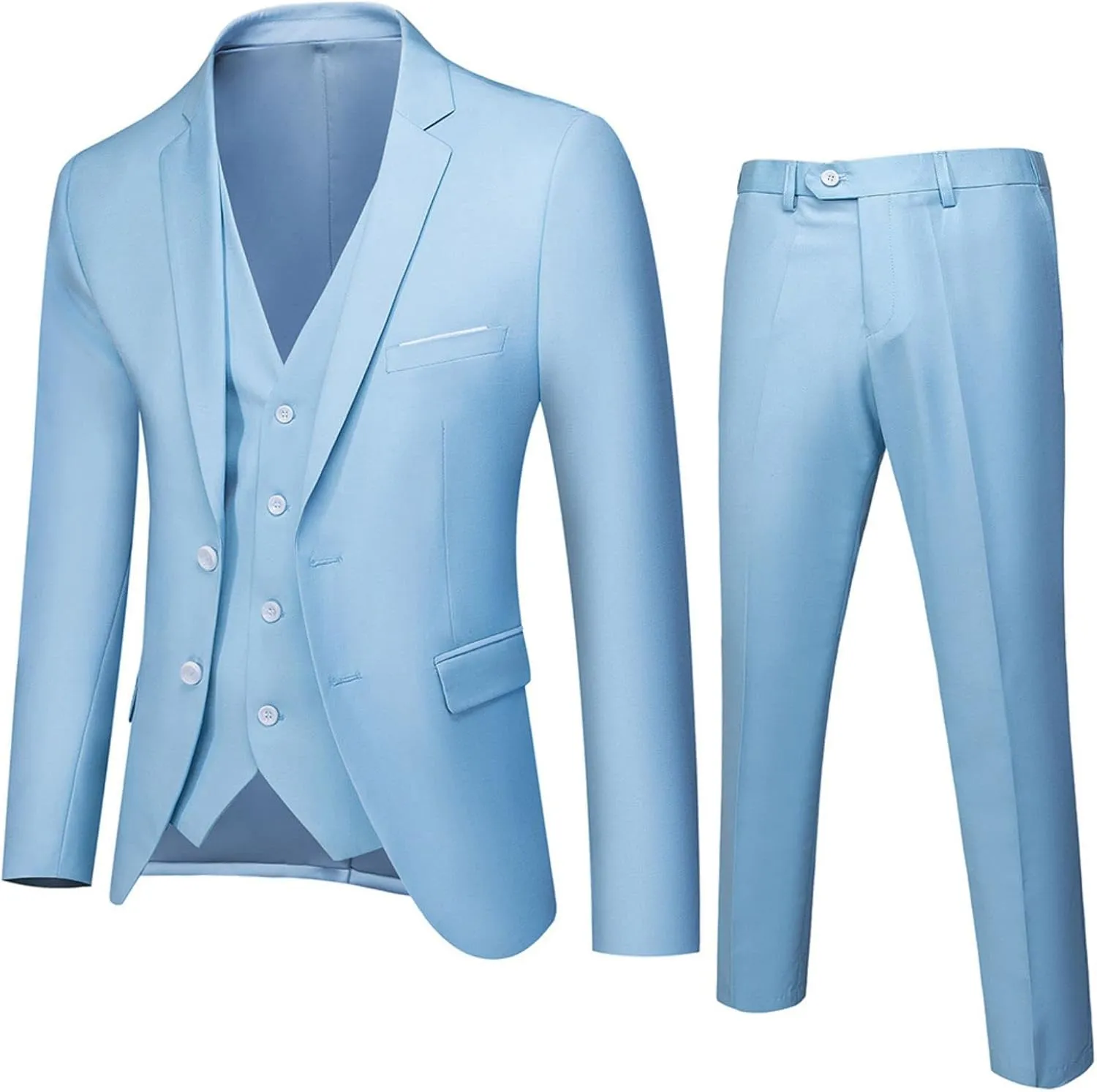 Men's Slim Fit 3 Pieces Suit Button Blazer Set Jacket Vest & Pants Dress Business Suit Formal Wedding Prom Tuxedo Suits