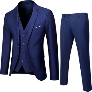 Men's Slim Fit 3 Pieces Suit Button Blazer Set Jacket Vest & Pants Dress Business Suit Formal Wedding Prom Tuxedo Suits