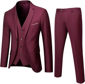 Men's Slim Fit 3 Pieces Suit Button Blazer Set Jacket Vest & Pants Dress Business Suit Formal Wedding Prom Tuxedo Suits