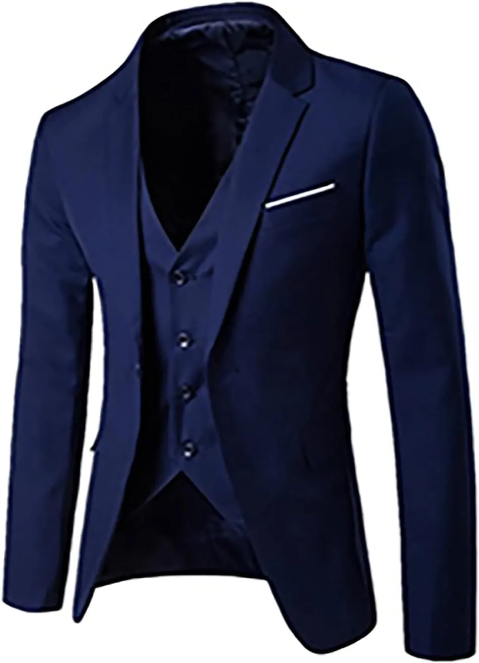 Men’s Suit 2-Piece Blazer Dress Business Tuxedo Slim Fit One Button Coat Jacket & Pants Set for Wedding Party