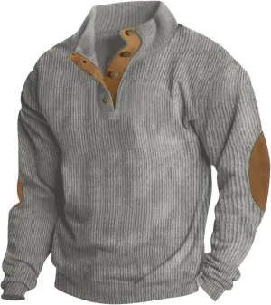 Mens Sweatshirt 1/4 Button Stand Collar Long Sleeve Men's Sweatshirts No Hood Comfort Color Sweatshirts