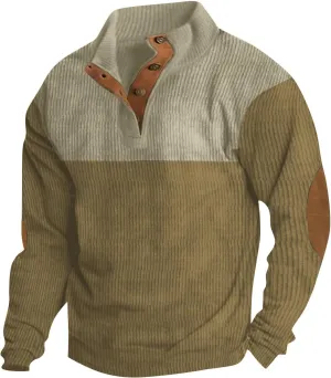 Mens Sweatshirt 1/4 Button Stand Collar Long Sleeve Men's Sweatshirts No Hood Comfort Color Sweatshirts