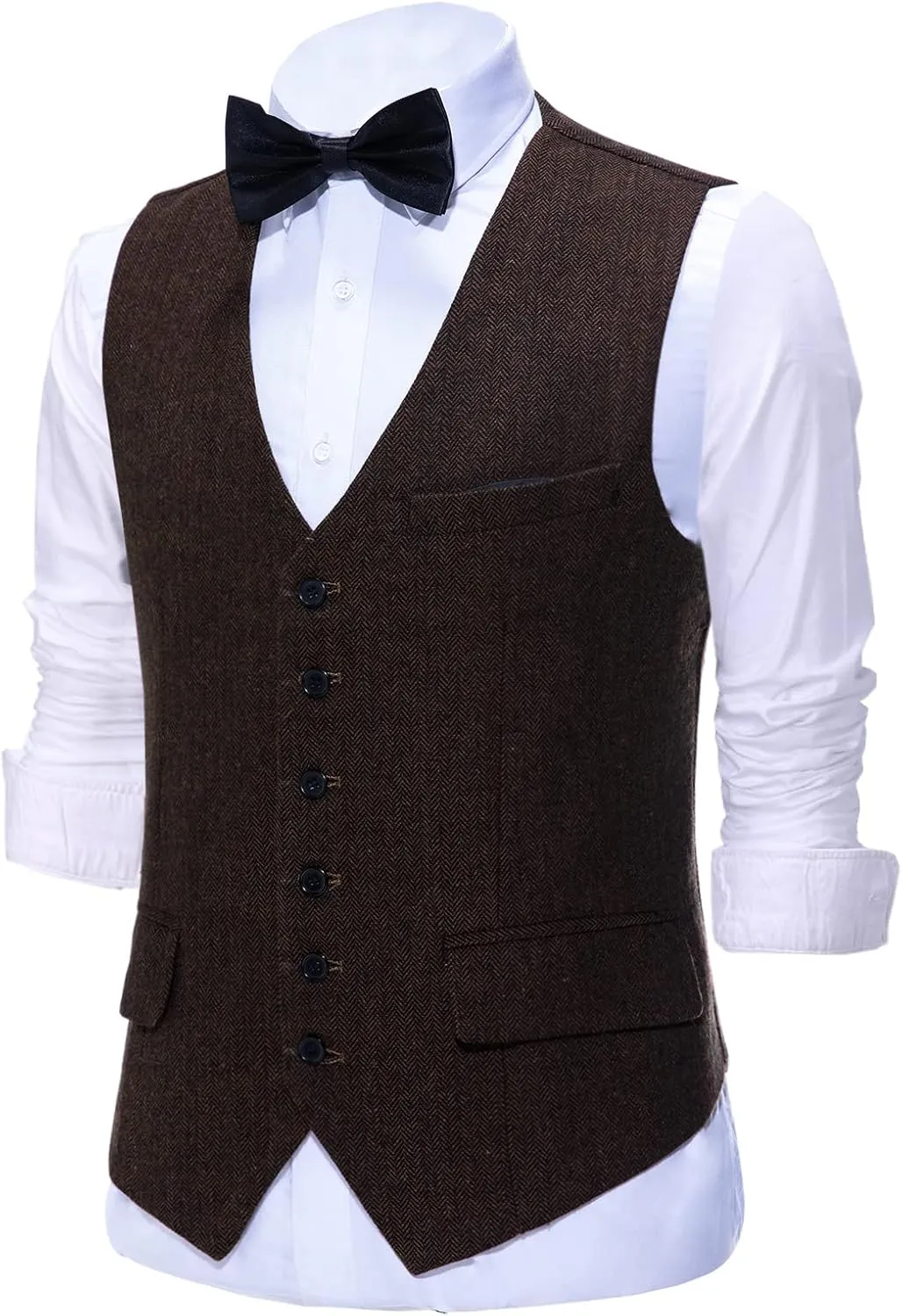 Mens Tweed Herringbone Wedding Suit Prom Tuxedos 3 Piece Peak Lapel Dress