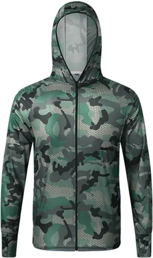 Men's UPF 50  Light Jacket Sun Protection Hooded SPF UV Jacket Outdoor Hiking Fishing Camo Shirt Long Sleeve Full Zip