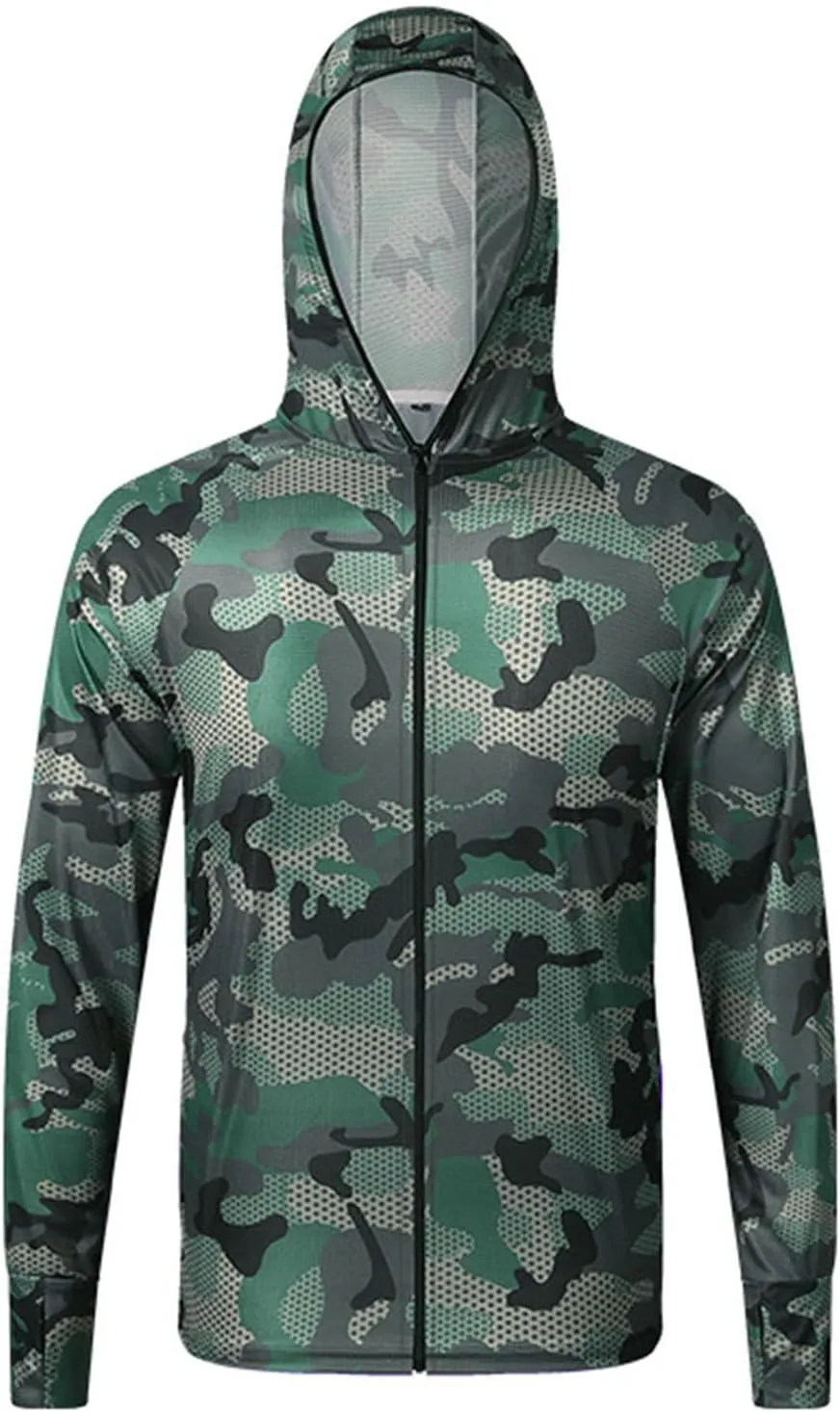 Men's UPF 50  Light Jacket Sun Protection Hooded SPF UV Jacket Outdoor Hiking Fishing Camo Shirt Long Sleeve Full Zip