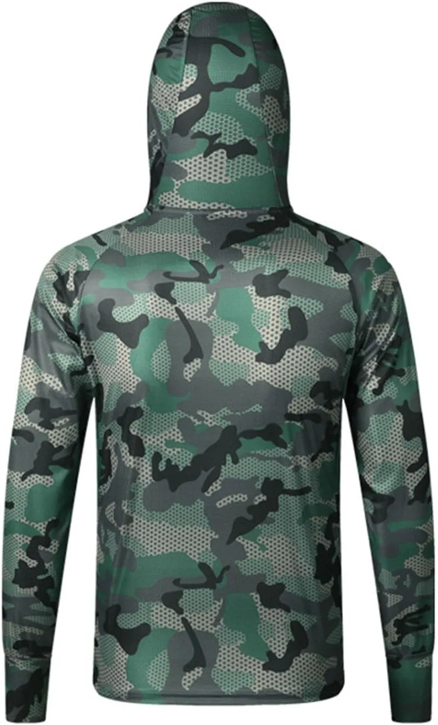 Men's UPF 50  Light Jacket Sun Protection Hooded SPF UV Jacket Outdoor Hiking Fishing Camo Shirt Long Sleeve Full Zip