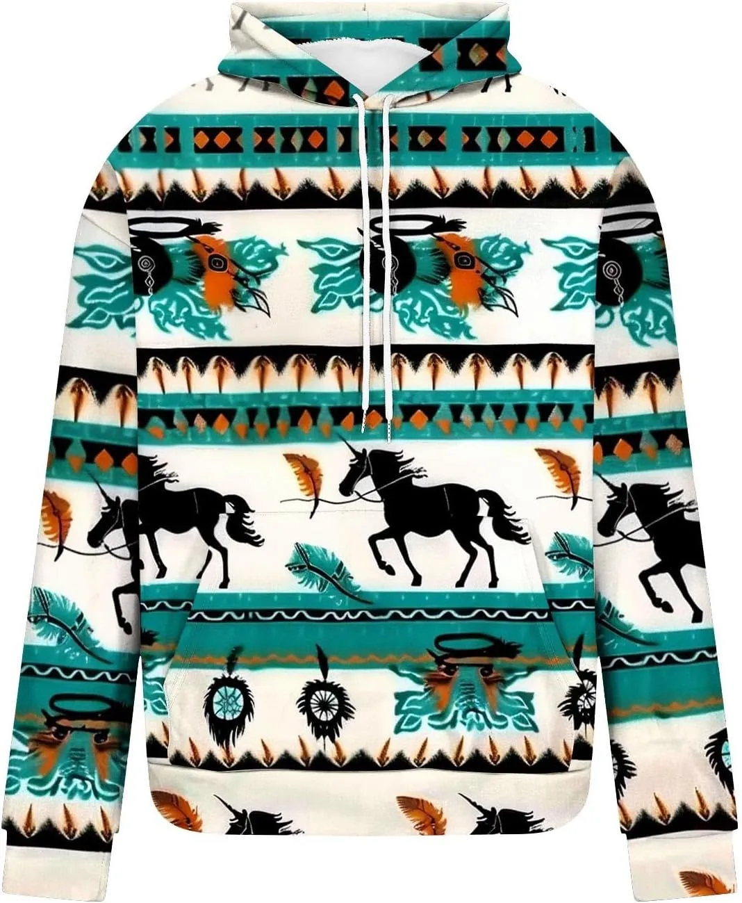 Men's Vintage Western Hoodies Aztec Ethnic Printed Tops Long Sleeve Tribal Ethnic Print Hooded Sweatshirts