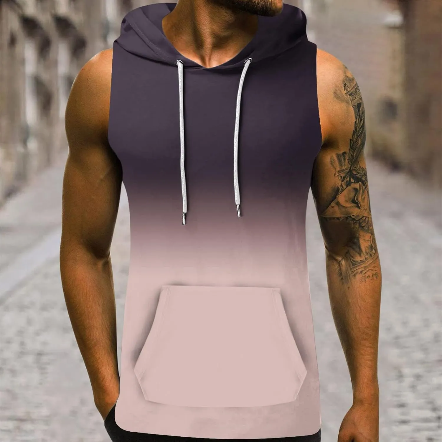 Mens Workout Hooded Tank Tops Cut Off Sleeveless Gym Sport Hoodies Summer Training Bodybuilding Muscle Shirts for Men
