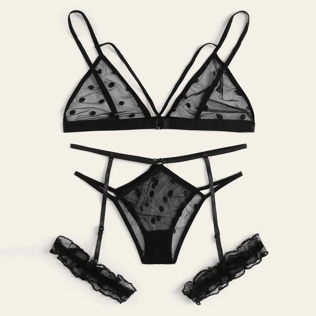 Mesh Sheer Lingerie for Women Lace Corset and Panty Outfits 2 Piece Sets Lace Bralette with G-String Lingerie Outfits